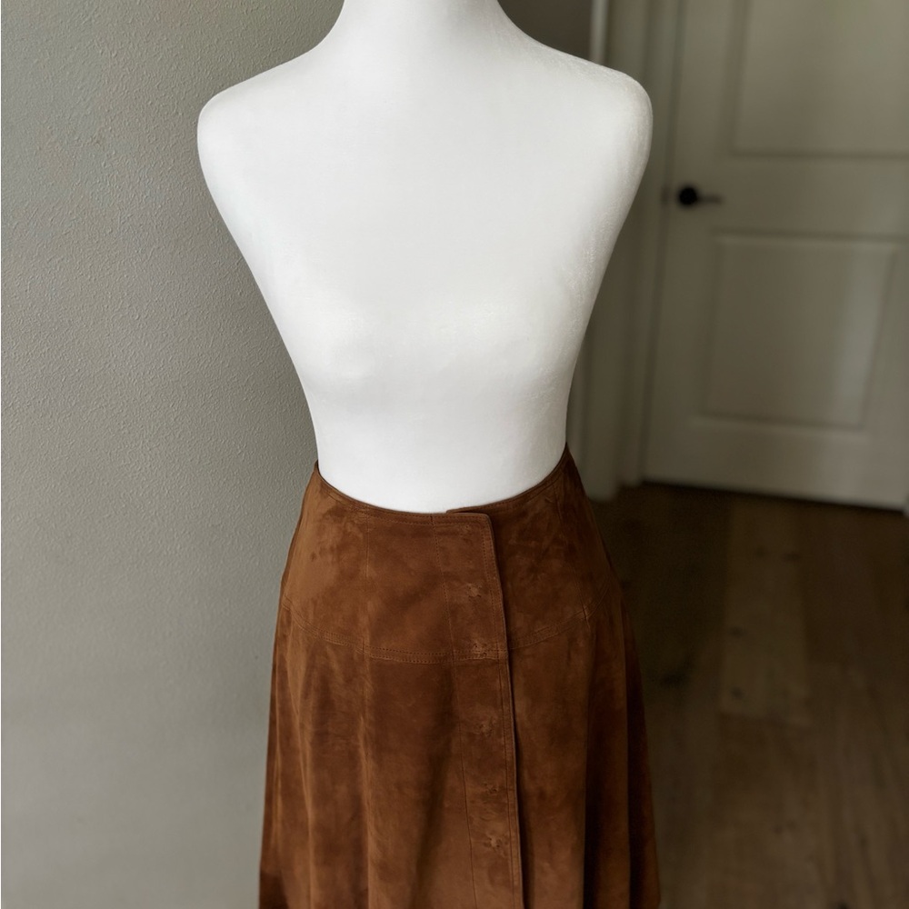 Joie Brown Midi A-Line Pleated Skirt